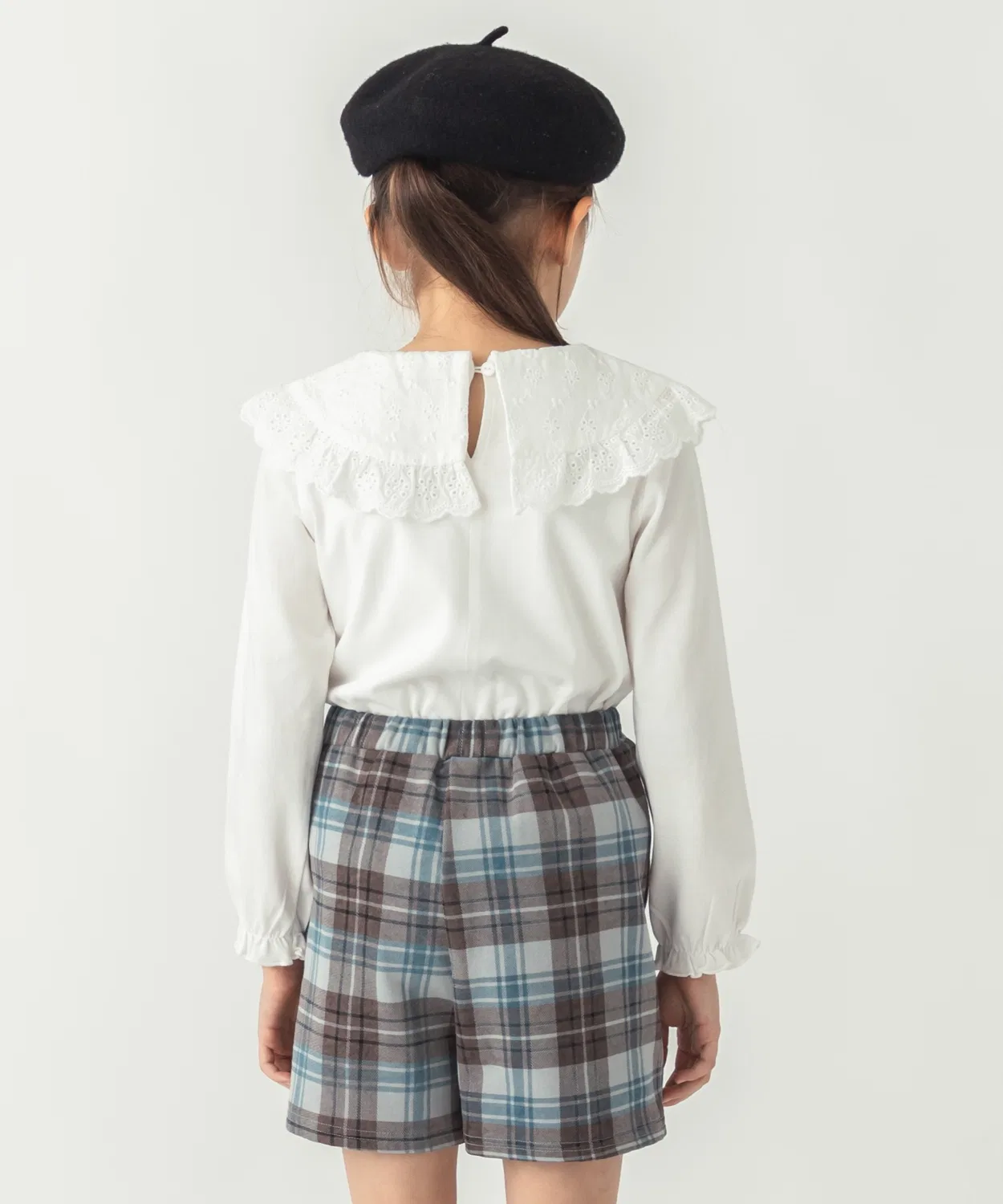 Детская блузка с круглым воротником и кружевом, с длинным рукавом модель Round Collar Lace, ever closet, Off White — фото 4