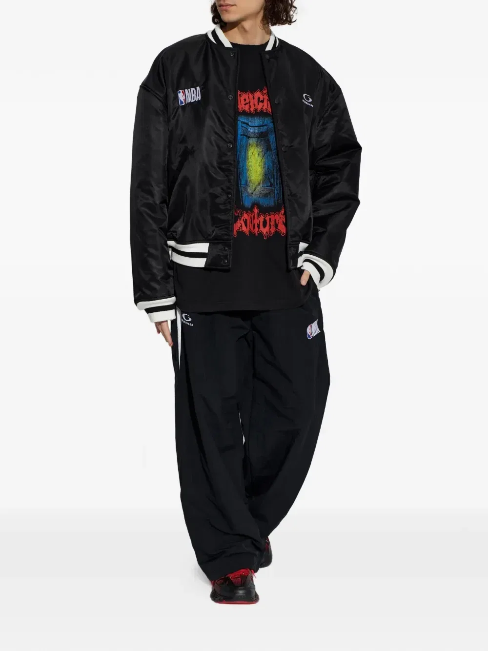 Бомбер с нашивкой-логотипом из коллаборации с NBA BALENCIAGA, черный — фото 2