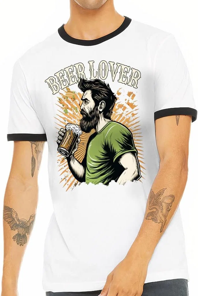 Женская футболка с принтом Beer Lover Ringer, White/Black