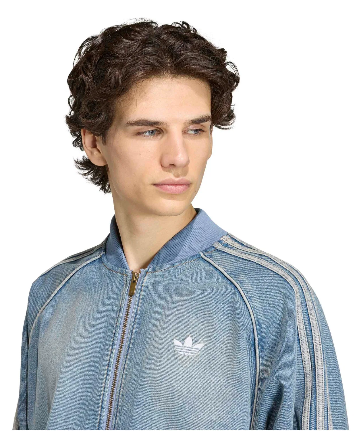 Мужской джинсовый жакет с молнией модель SST Adicolor Denim Tracktop Light Wash Adidas, Light Indigo Blue — фото 2