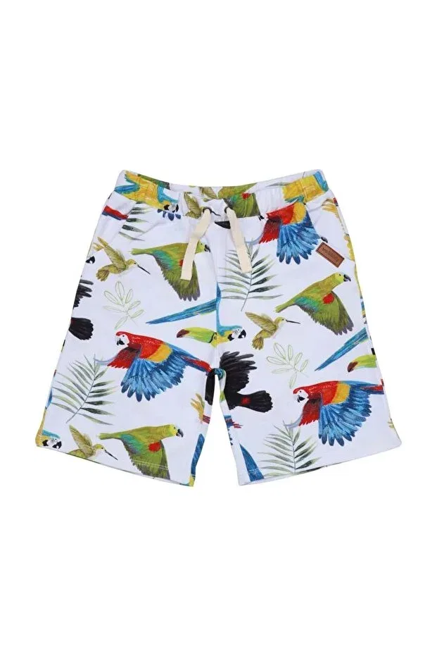 Детские шорты для девочек с принтом Parrot patterned organic Walkiddy, White — фото 2