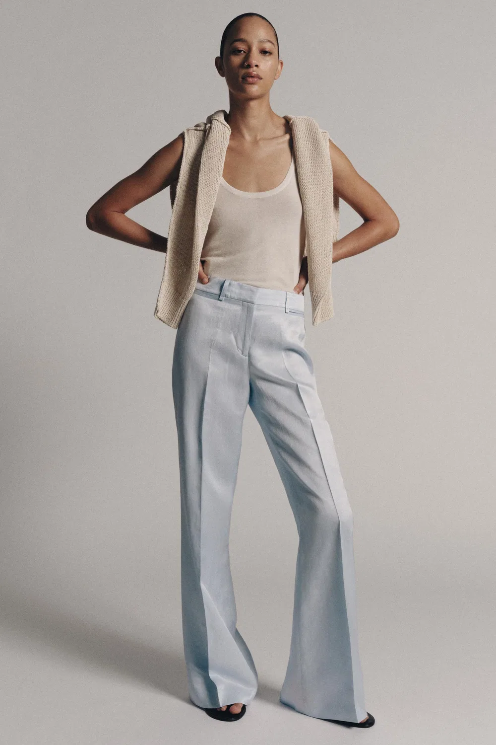 Расклешенные брюки из льняной смеси, коллекция ZW ZARA, Light blue — фото 2