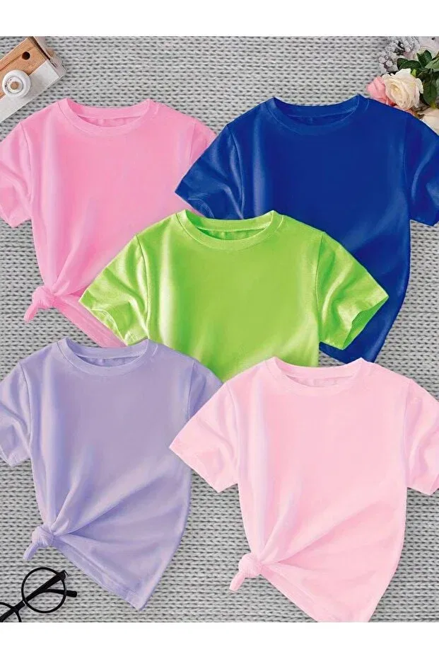 Детский комплект футболок оверсайз Machetta, Blue-Pink-Green-Pink-Purple