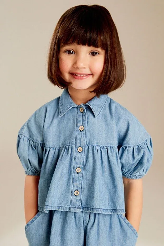 Детский комплект для мальчиков хлопковый Cotton denim shirt and shorts set Next Baby, Blue — фото 3