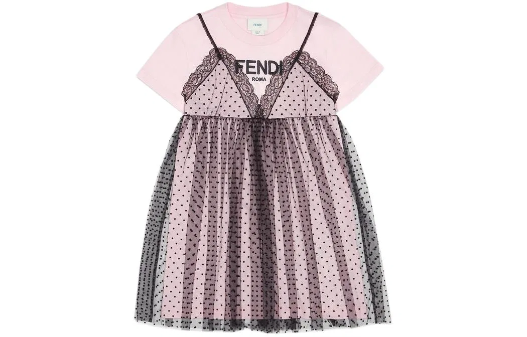 Детское платье для девочек с круглым вырезом, средней длины, Multicolor, FENDI
