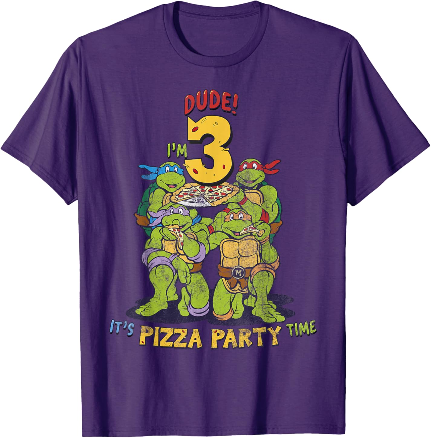 

Мужская футболка Teenage Mutant Ninja Turtles I'm 3 Dude Pizza Birthday Party, фиолетовый