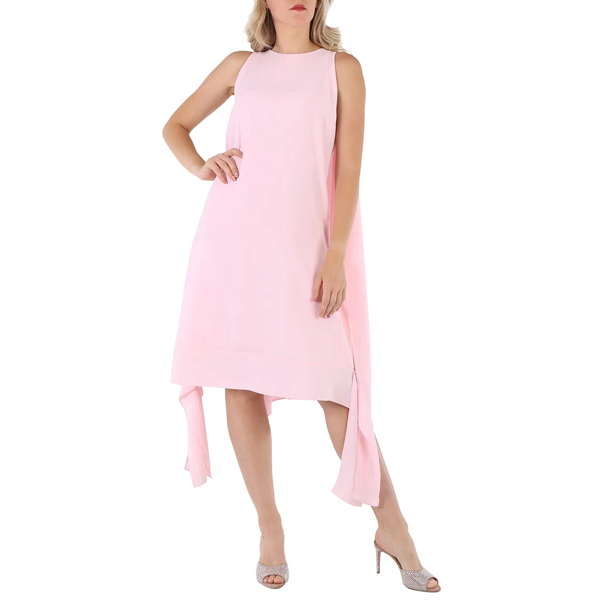 Платье-футляр из сатина с драпировкой Pale Candy Pink Drape Detail Satin Crepe Shift Dress Burberry, Pale Candy Pink