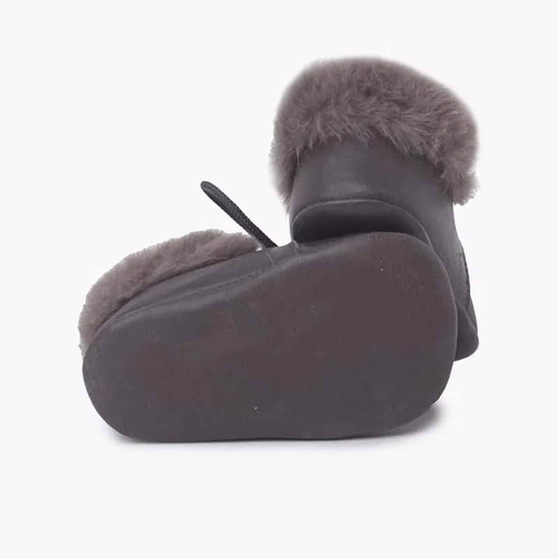 Детские ботинки на шнуровке с меховым воротником Pisamonas Lace-up Fur Collar Ankle Boots Pisamonas, Grey — фото 4