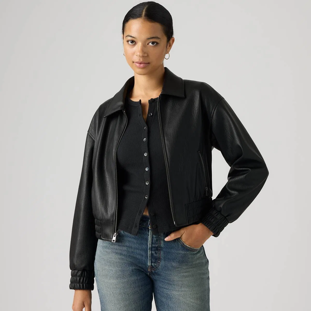 Укороченная куртка-бомбер из искусственной кожи Levi's, Faux Leather Black - Black