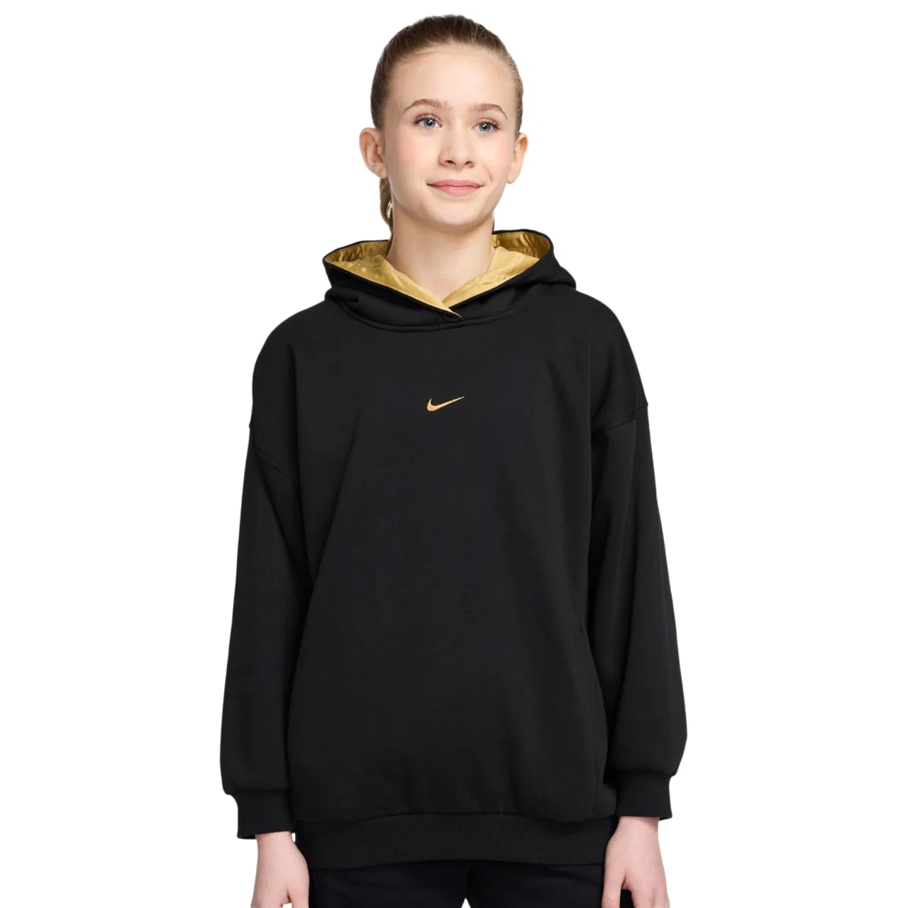 Худи для девочек NSW Shine Satin OS Club Fleece Nike, золотистый/черный