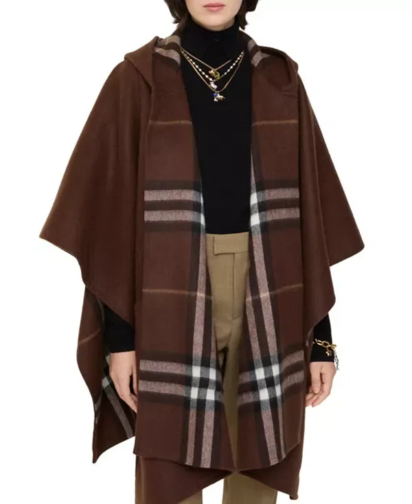 Женская накидка с капюшоном из кашемира Cashmere hooded cape Burberry, Treacle Brown
