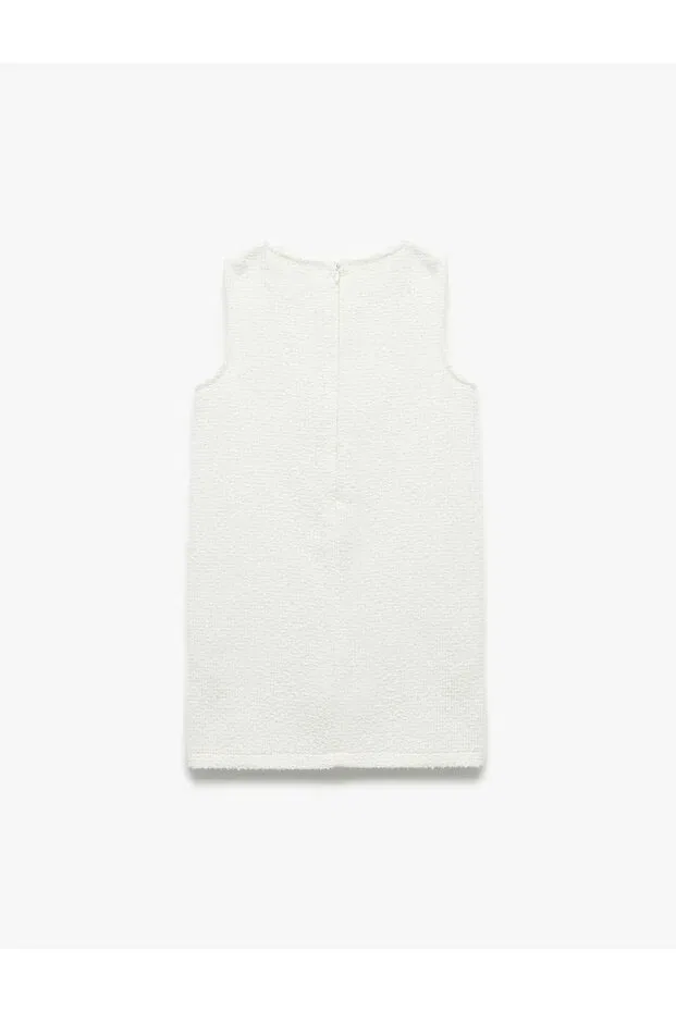 Детское платье для девочек без рукавов Bow Detailed Sleeveless Crew Neck Tweed Gilet Dress Koton, Ecru — фото 2