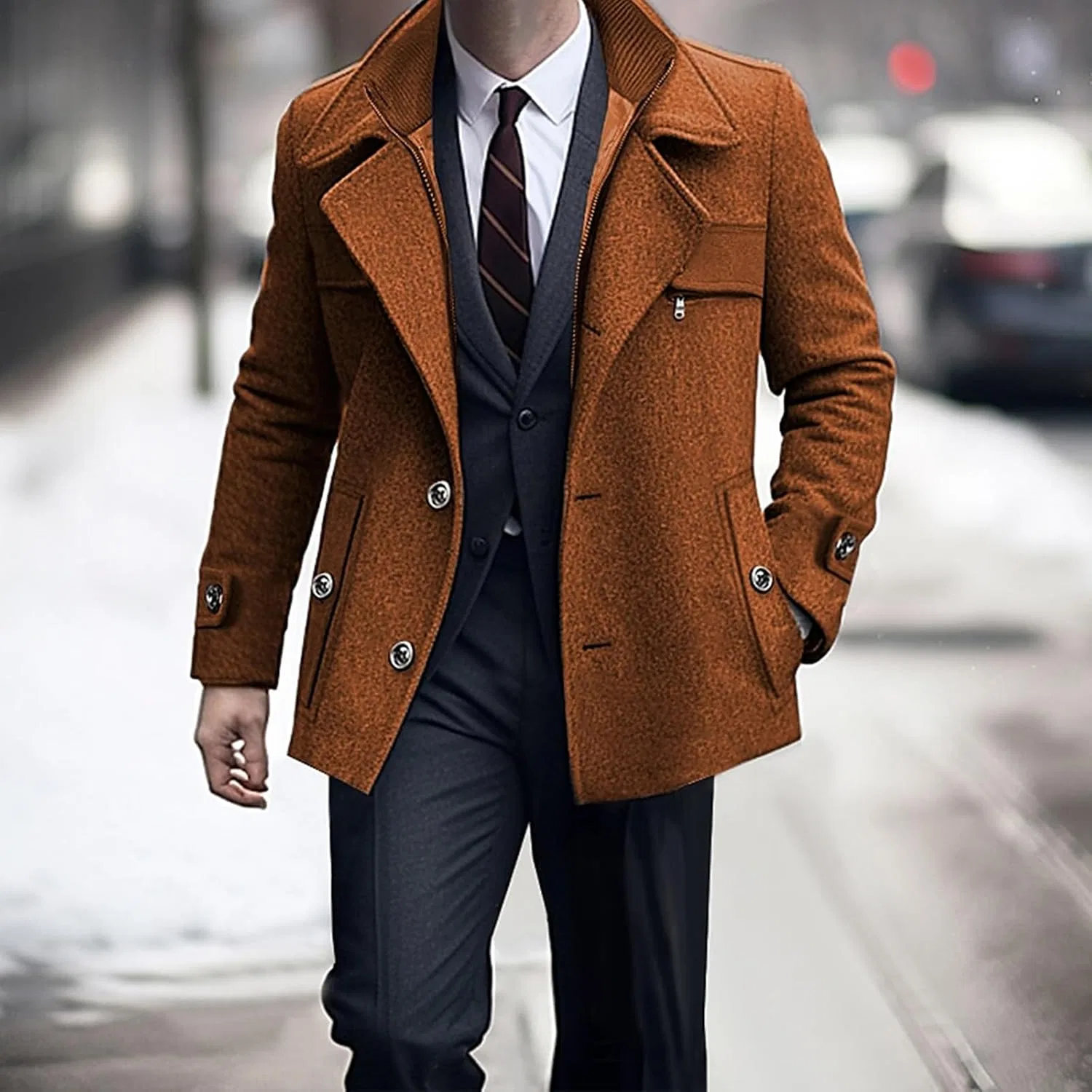 Мужское пальто-тренч с длинным рукавом, Regular Fit Trench Coat, коричневый — фото 2