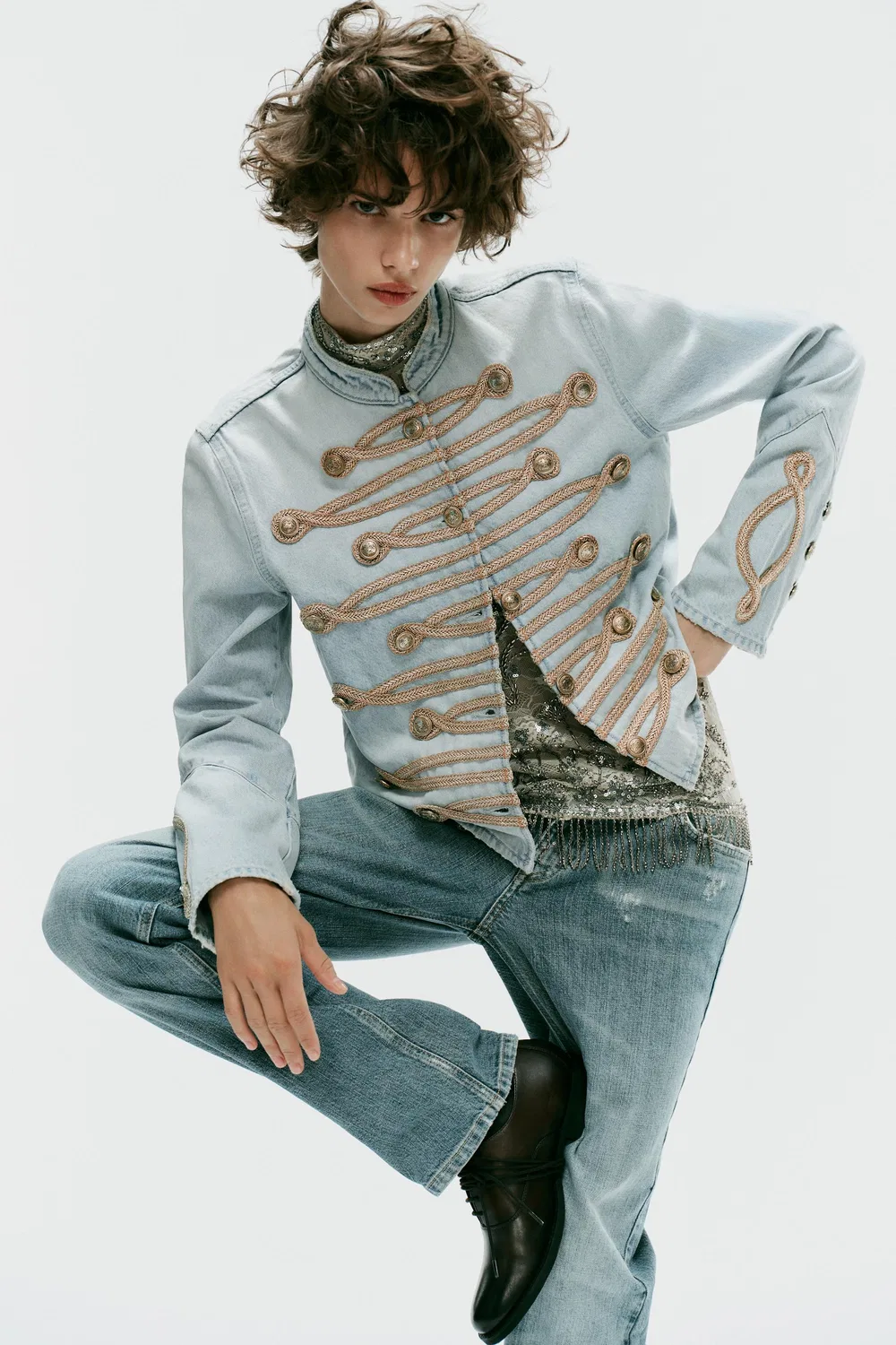 Джинсовая куртка TRF на пуговицах ZARA, Light blue — фото 3