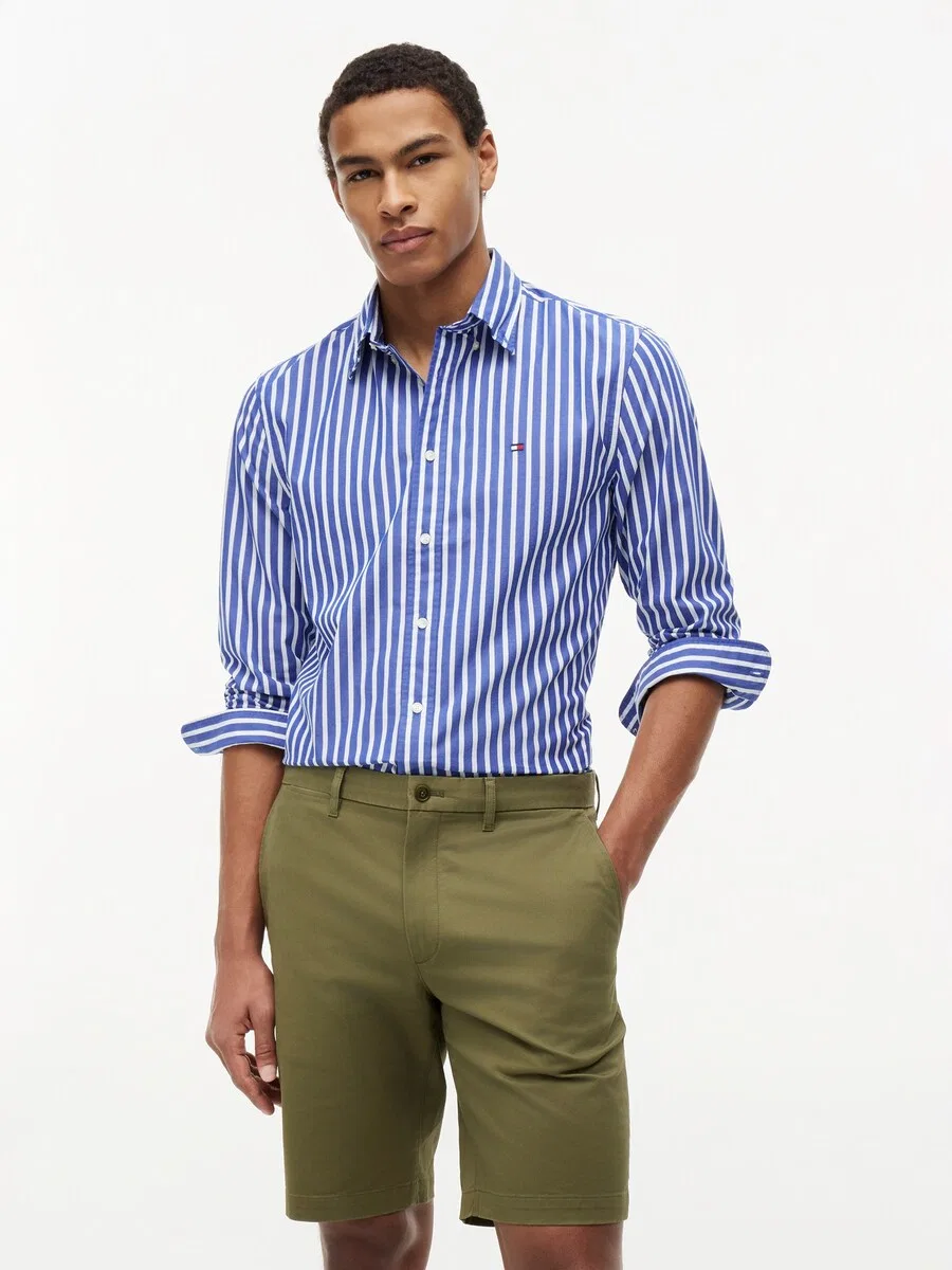 Рубашка на пуговицах TOMMY HILFIGER прямого кроя, цвет «Regular Fit Flex Stripe», синяя — фото 3