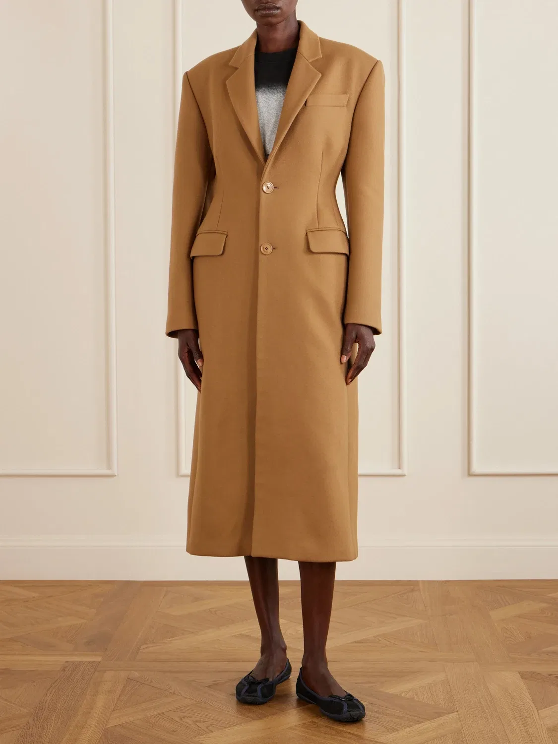Длинное пальто из смеси шерсти и кашемира BALENCIAGA, коричневый — фото 3