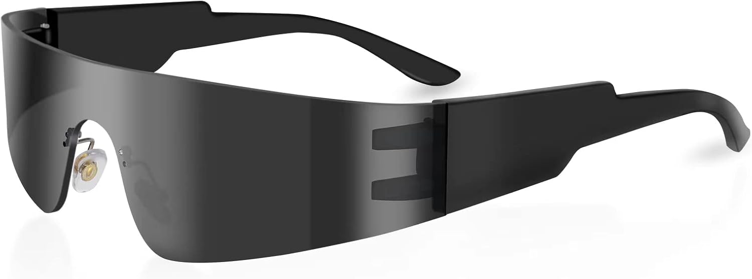 

Футуристические солнцезащитные очки обтекаемой формы, стиль Y2K, серебристые, модные очки без оправы в стиле киберпанк для женщин и мужчин, для рейв-вечеринок milramtob, Black