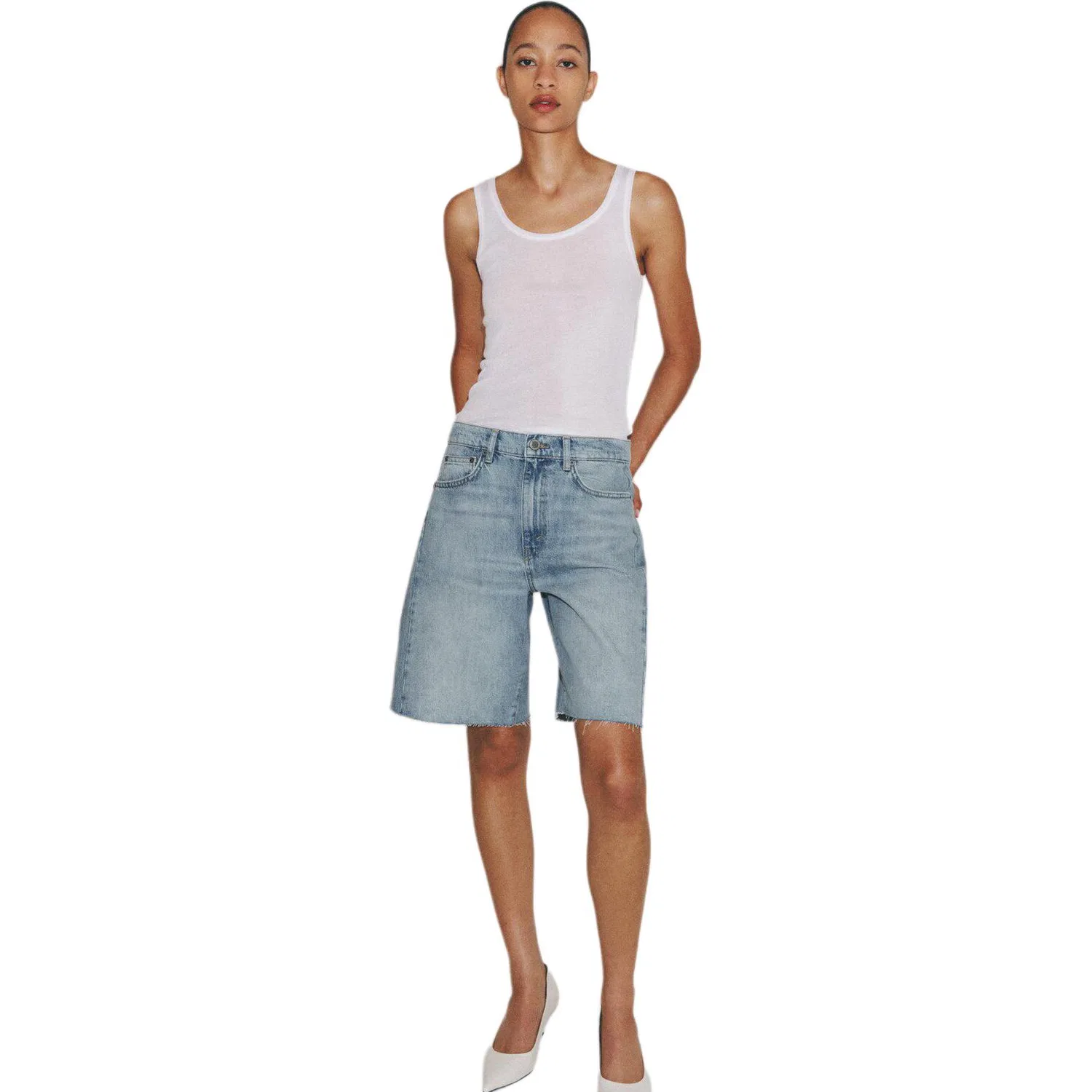 Женские брюки повседневные прямого кроя Light Blue ZARA, Голубой — фото 3