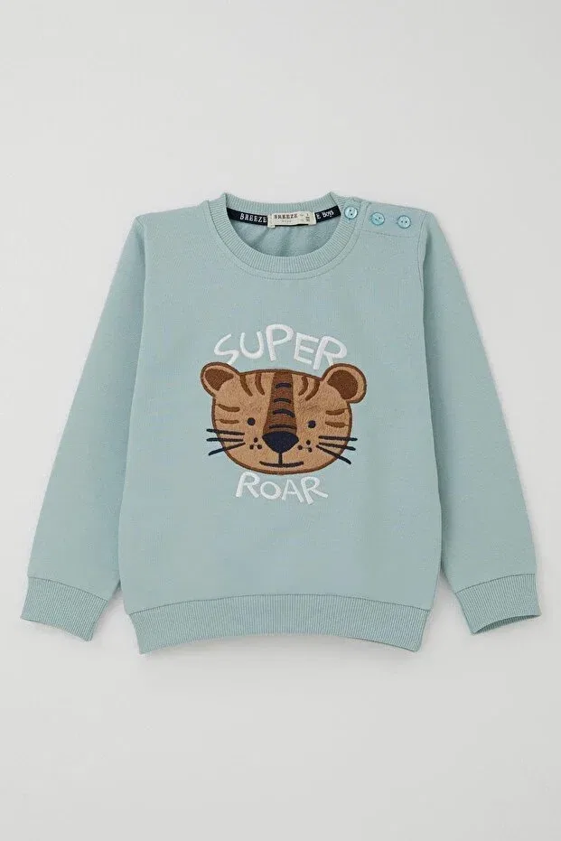 Детский спортивный комплект для мальчиков с принтом Tiger Embroidery Breeze, Water Green — фото 4