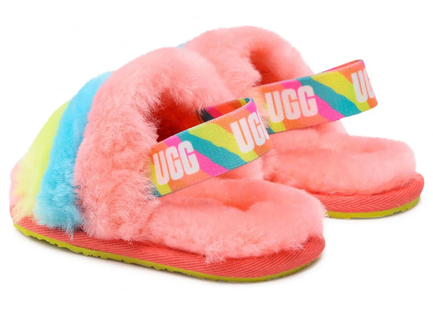 Детские шлепанцы с мехом UGG Fluff Yeah Slide, Peach Bliss Multi — фото 3