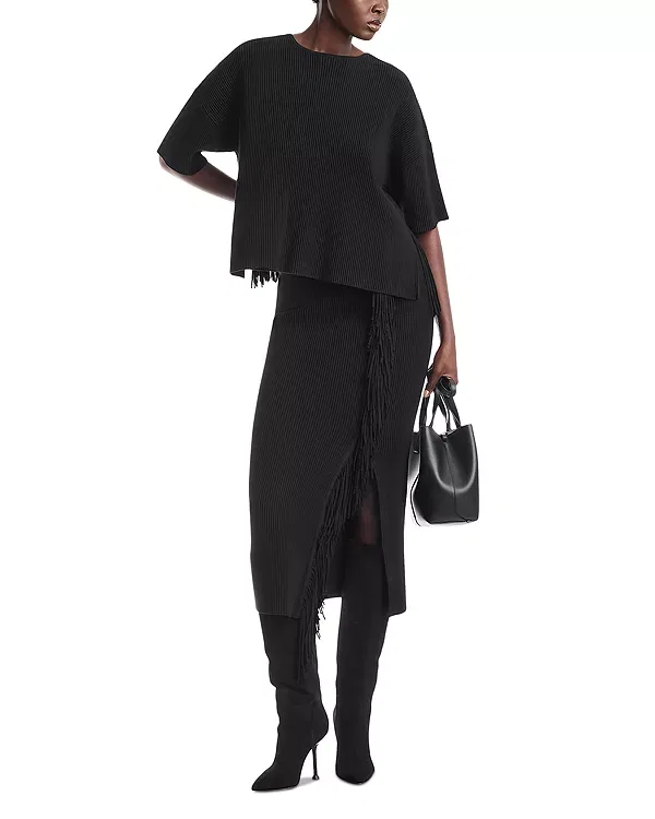 Женский кардиган с бахромой Elbow-length sleeves Emporio Armani, черный — фото 2