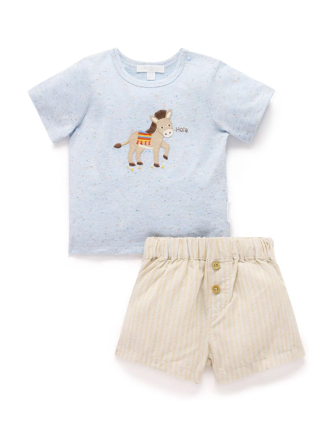 Комплект из футболки и шорт с осликом Purebaby, синий — фото 2