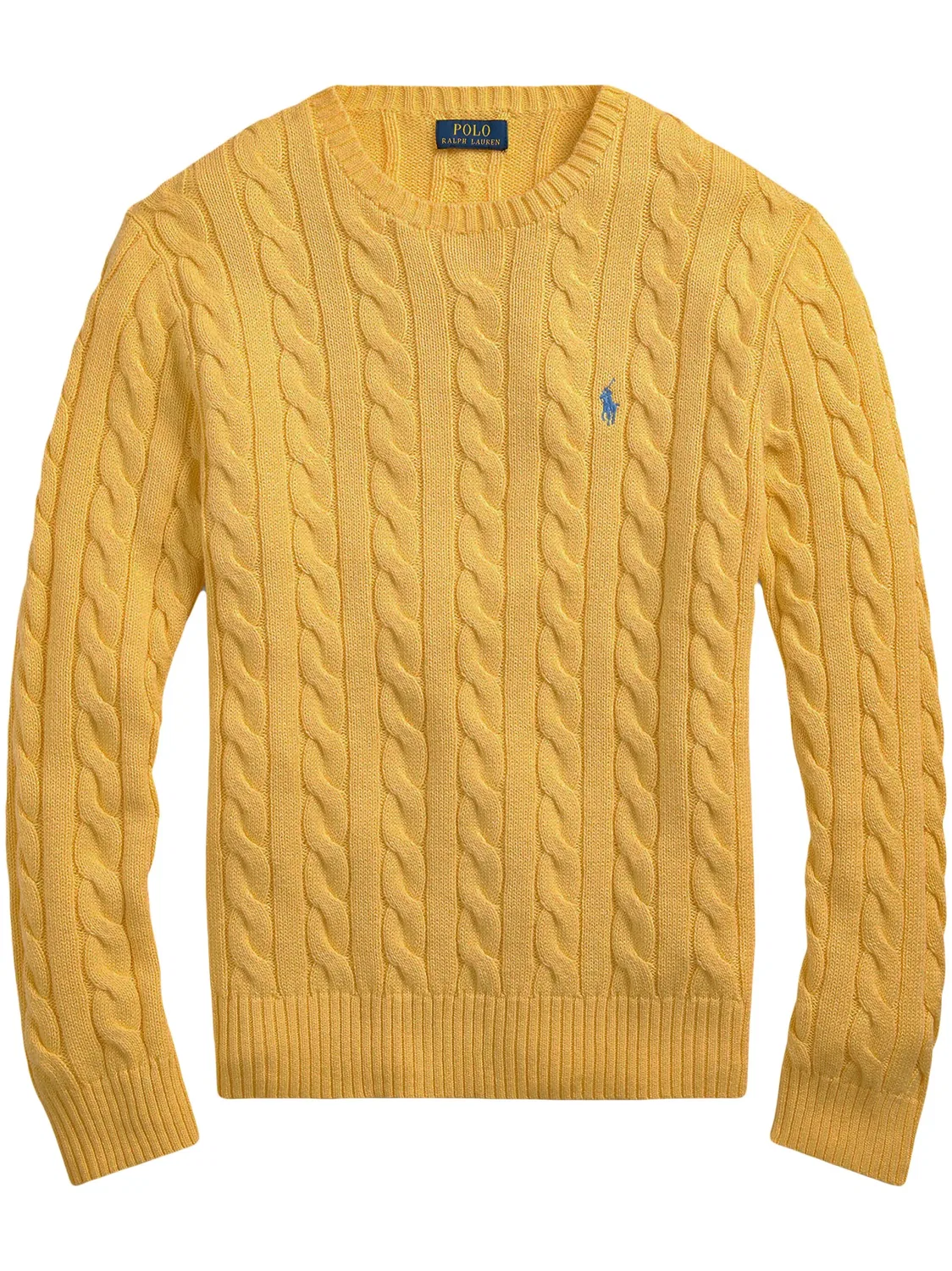 Свитер в cabel-узоре из хлопка Polo Ralph Lauren, светло-желтый