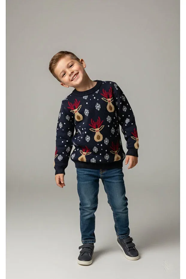 Детский свитер для мальчиков с новогодним принтом Name Baby, Navy Blue
