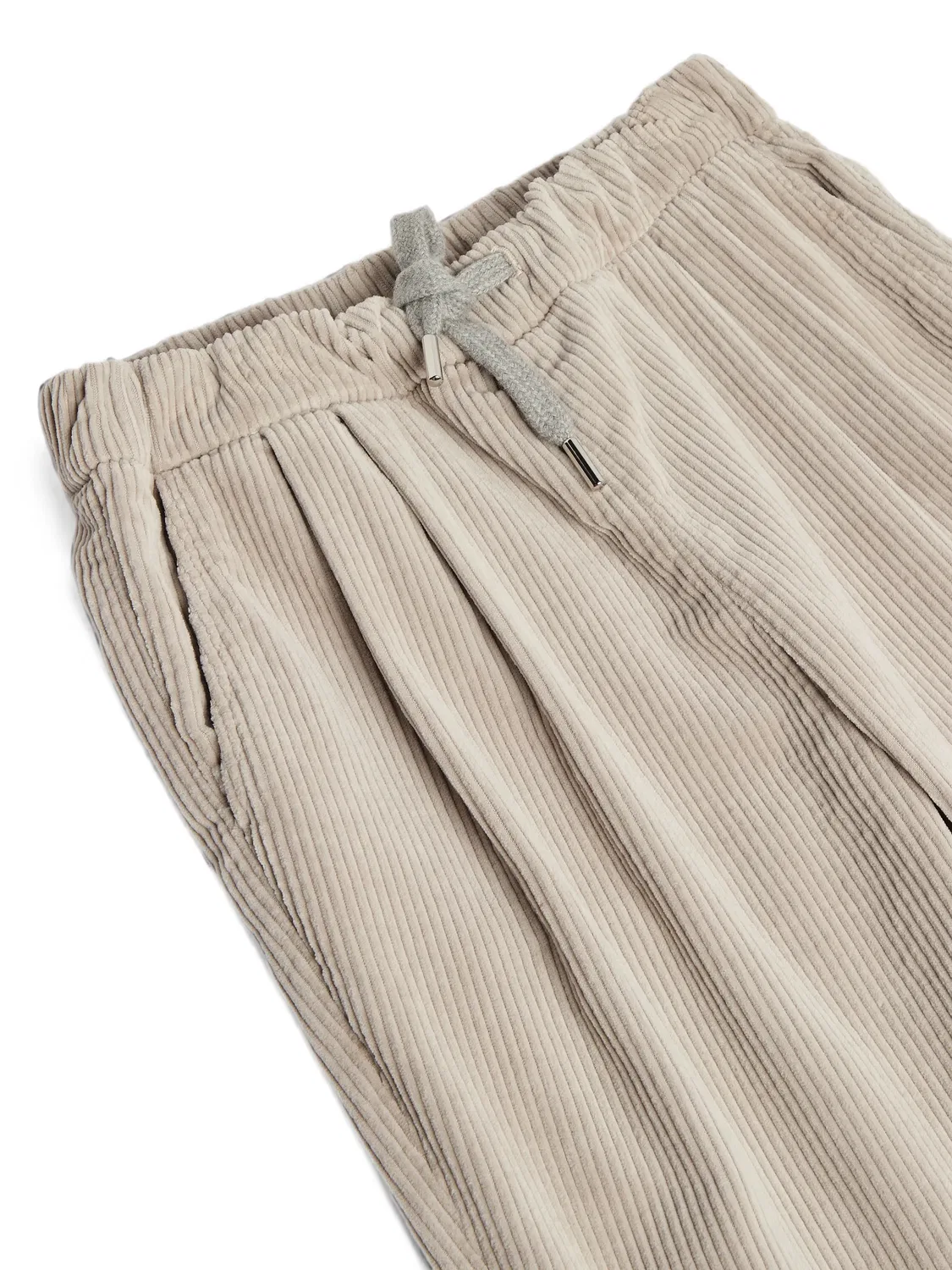 Вельветовые брюки со складками Brunello Cucinelli Kids, нейтральные цвета — фото 3
