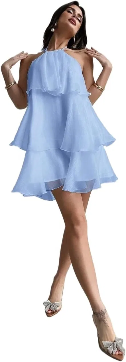 Женское A-силуэта мини-платье на бретелях Halter, Blue — фото 2