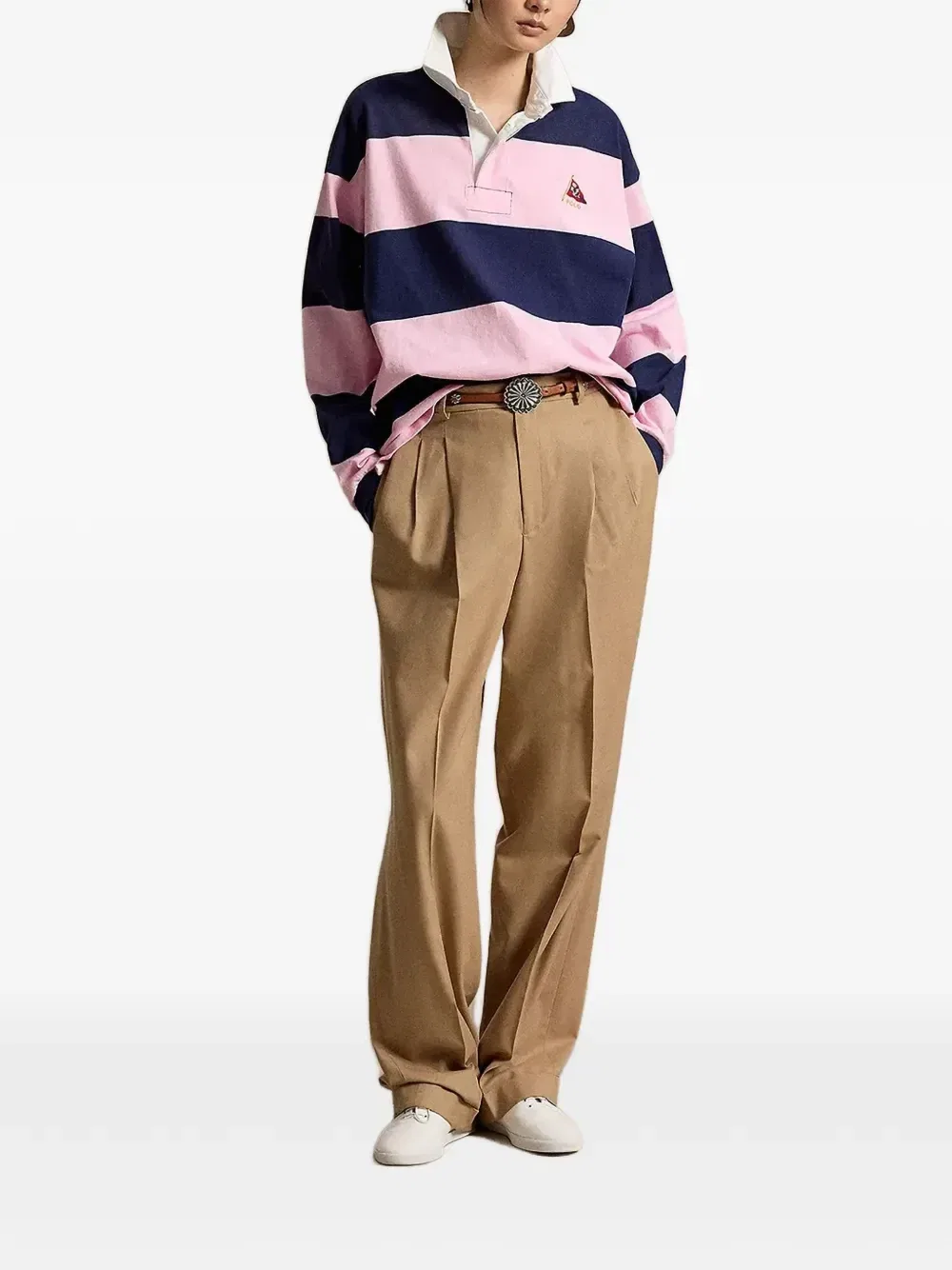 Поло с длинными рукавами в полоску POLO RALPH LAUREN, розовый — фото 2