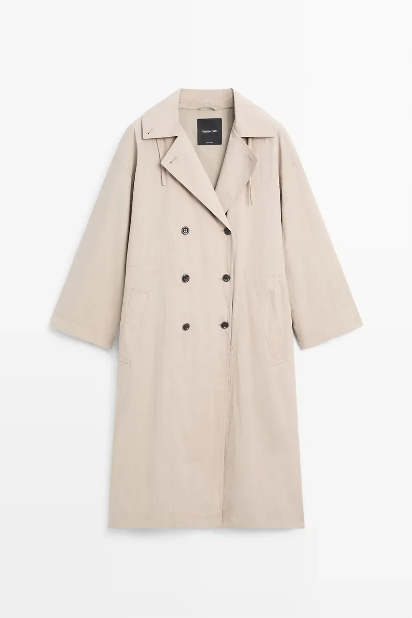 Пальто Massimo Dutti Technical Cotton-blend Trench, светло-серый