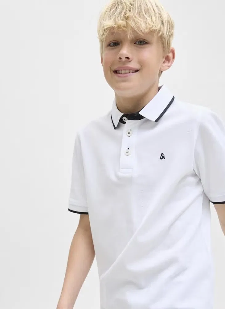 Поло классическое хлопковое Jack & Jones Junior, белый — фото 3