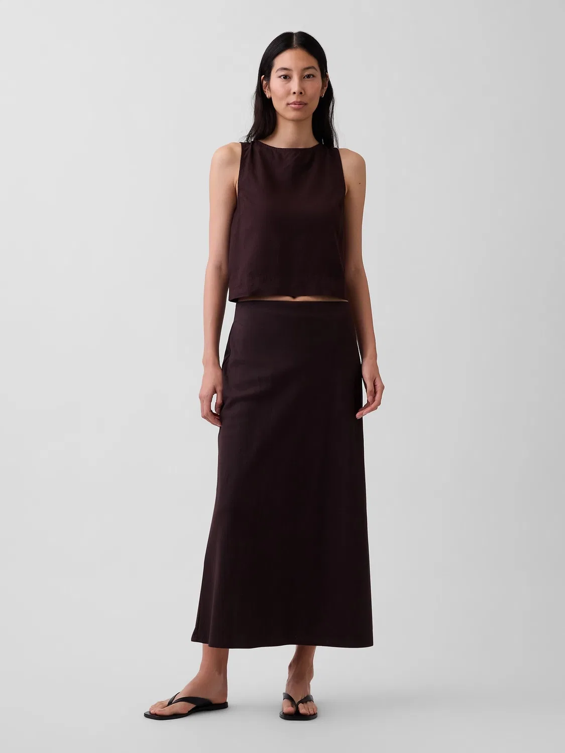 Юбка макси Gap Brown Linen-Blend Maxi Slip Skirt, Коричневый