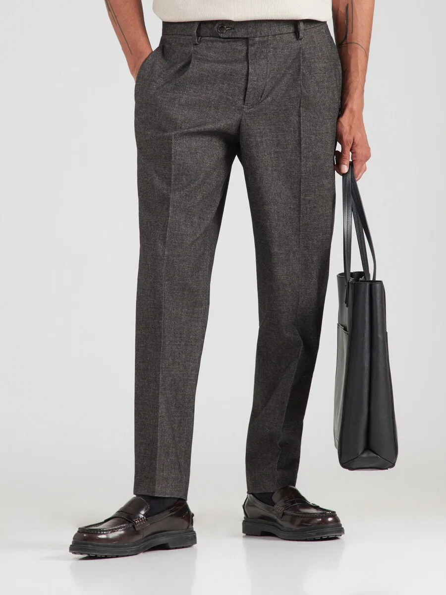 Брюки TOMMY HILFIGER Slim fit с плиссировкой спереди, модель 'Heritage', цвет "мутный черный" — фото 2