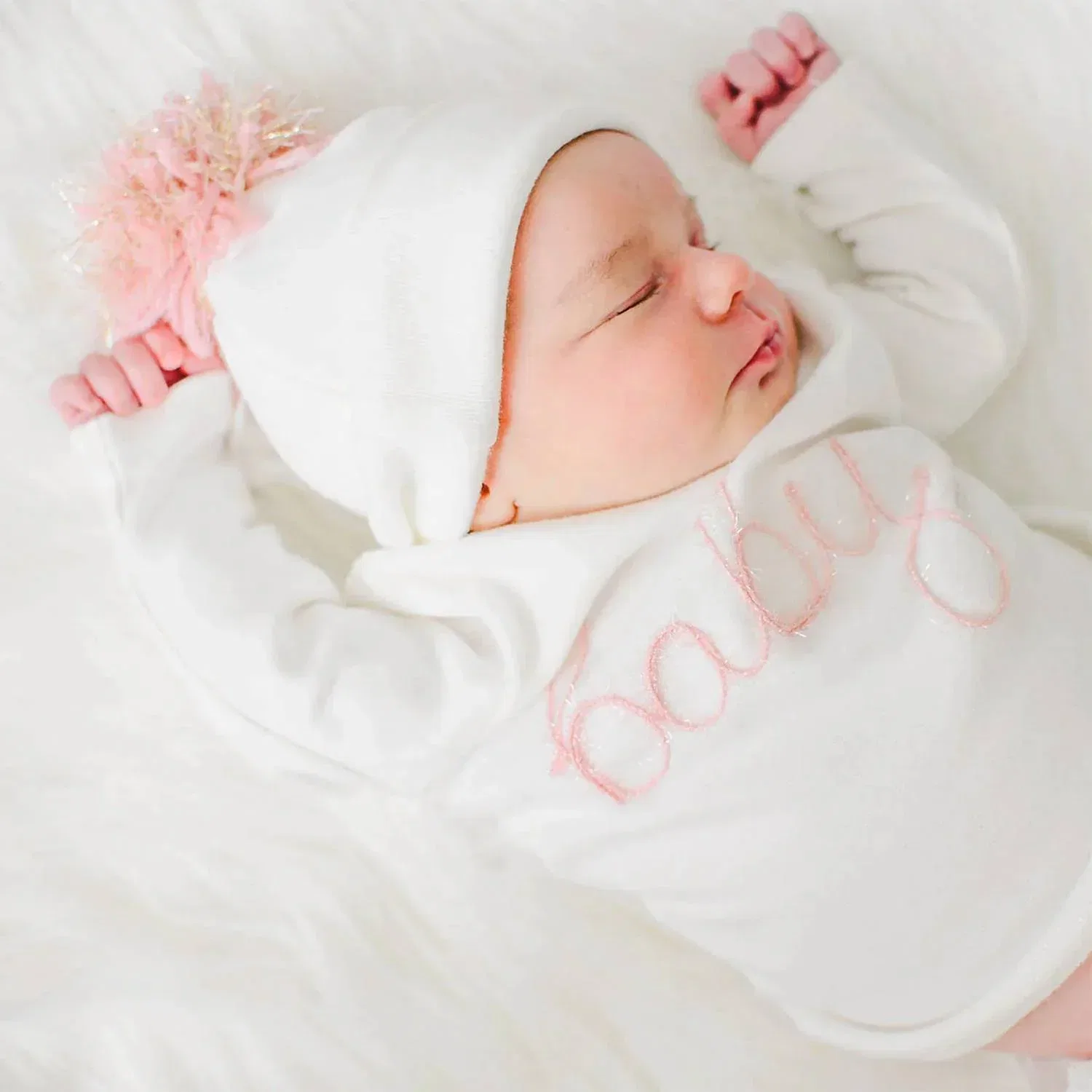 Детский комплект для девочек с вышивкой Baby Sparkle Embroidered Pant Set In Cream oh baby!, Cream — фото 4