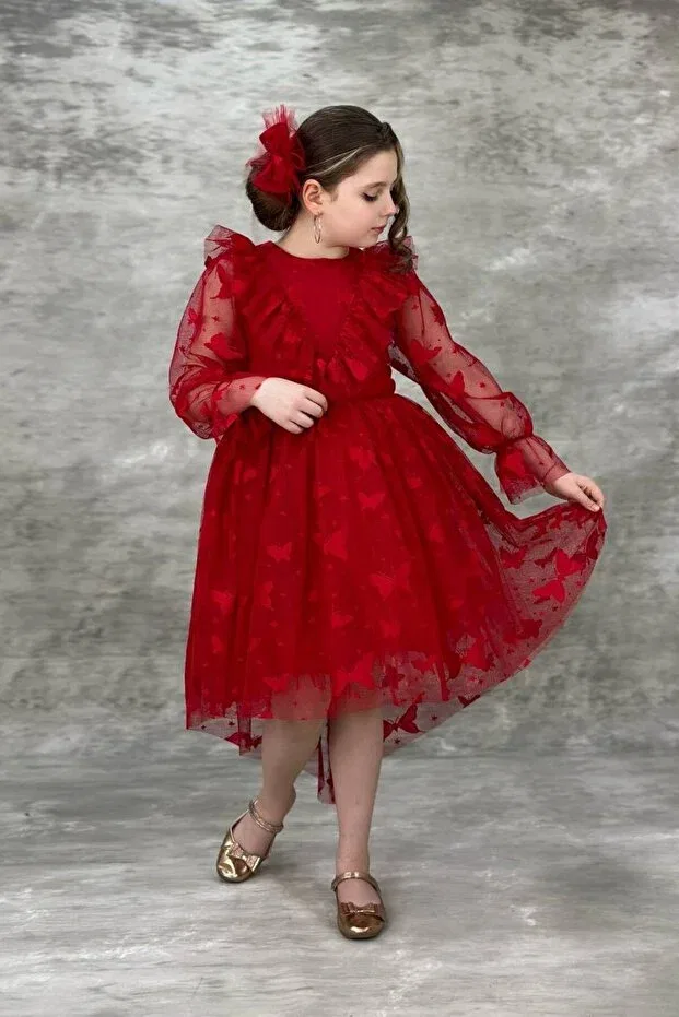 Детское платье для девочек кружевное Abiyekids, Red — фото 3
