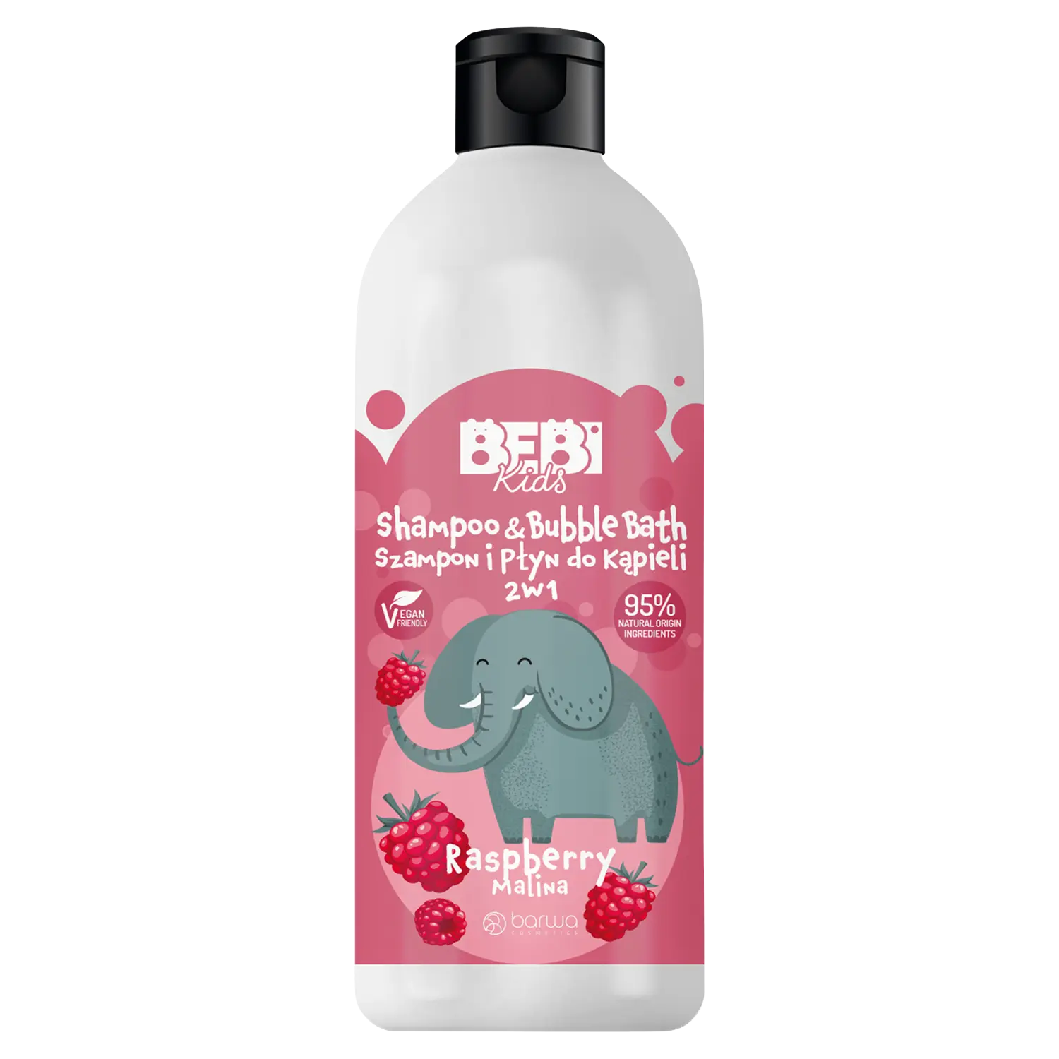 

Bebi Kids шампунь для волос и пена для ванн 2в1 для детей Малина, 500 мл