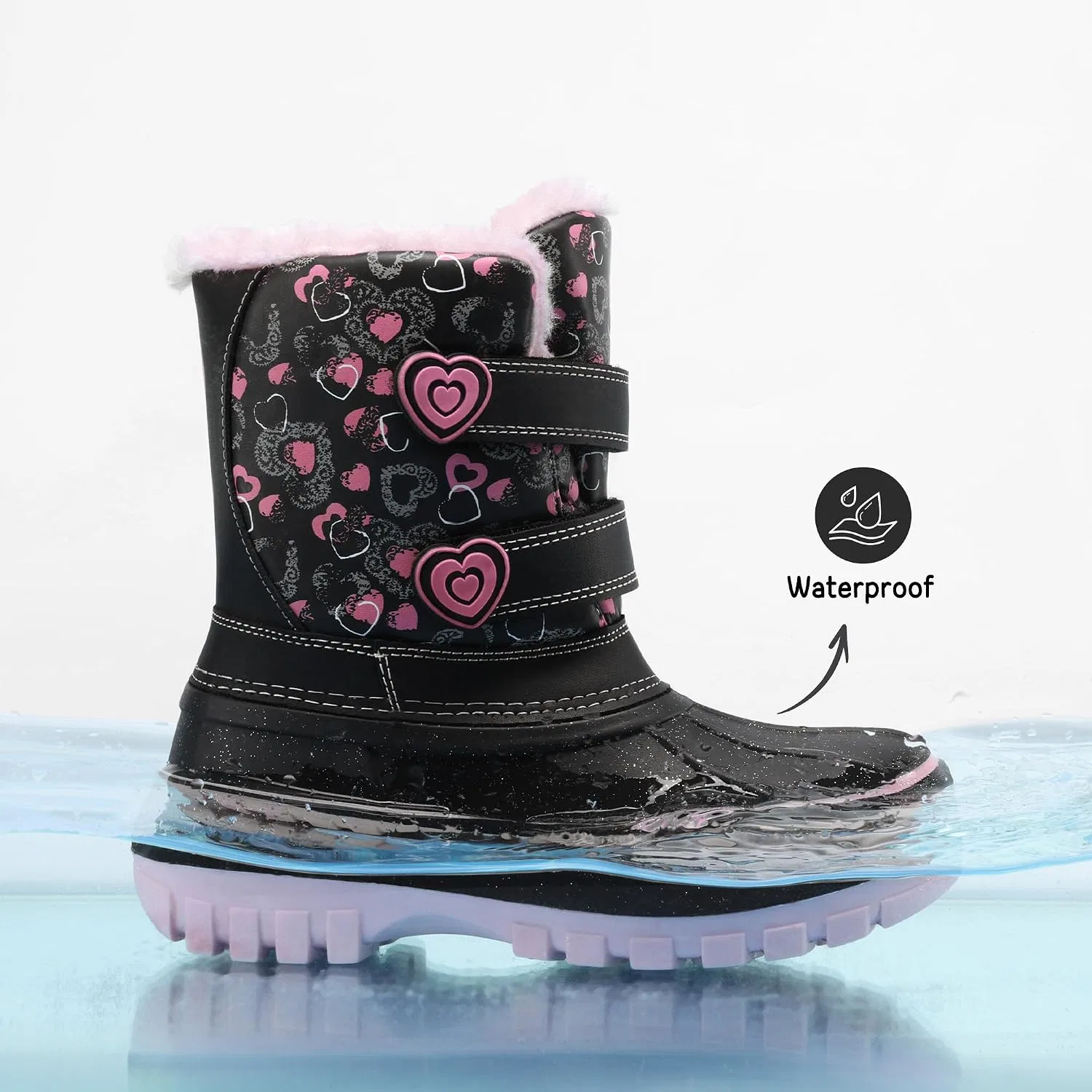 Детские зимние водонепроницаемые ботинки DREAM PAIRS, Black/Pink — фото 4