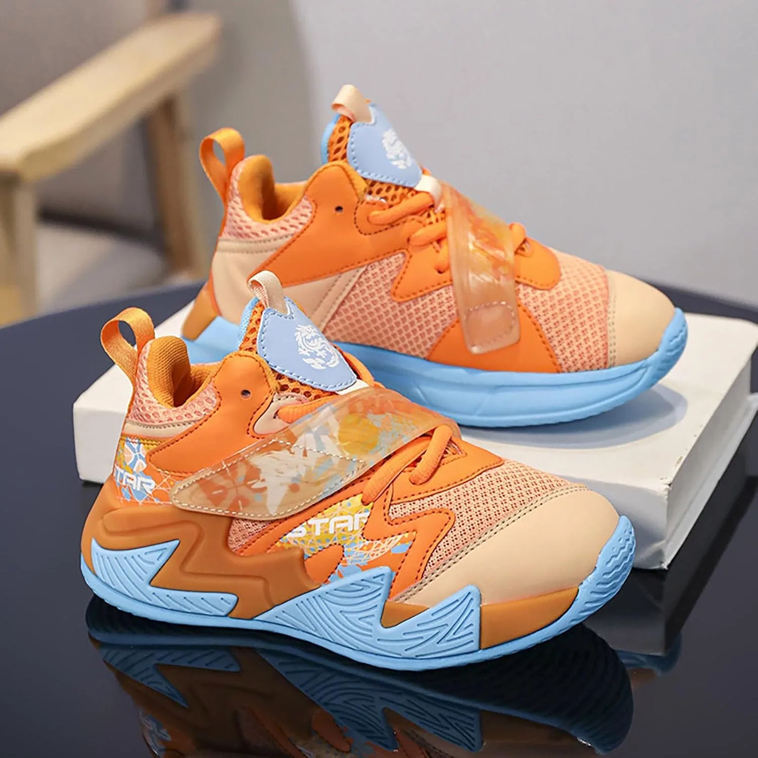 Детские кроссовки для мальчиков с липучками Athletic Sneakers, Orange — фото 4