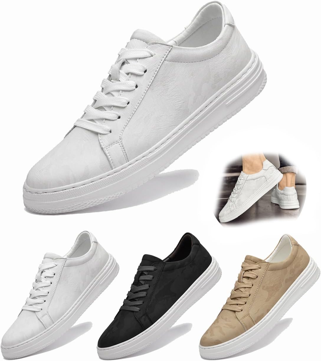 

Мужские кроссовки - стильные кожаные туфли с скрытой стелькой, дышащие, легкие, противоскользящие для работы, прогулок и вождения Generic, белый