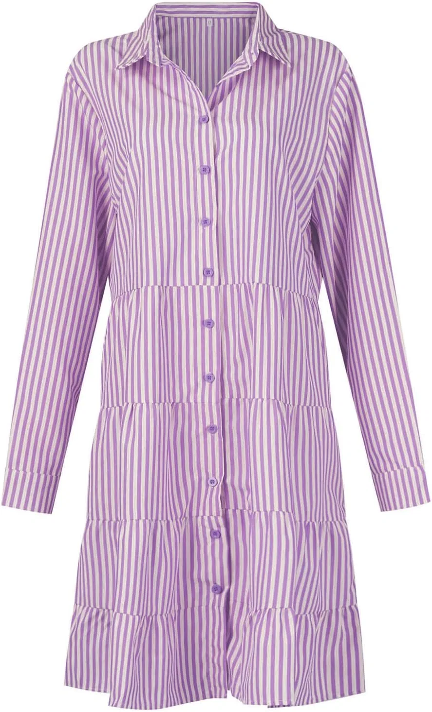 Женское повседневное платье с запахом, в полоску, Button Down Dress, Pink — фото 4