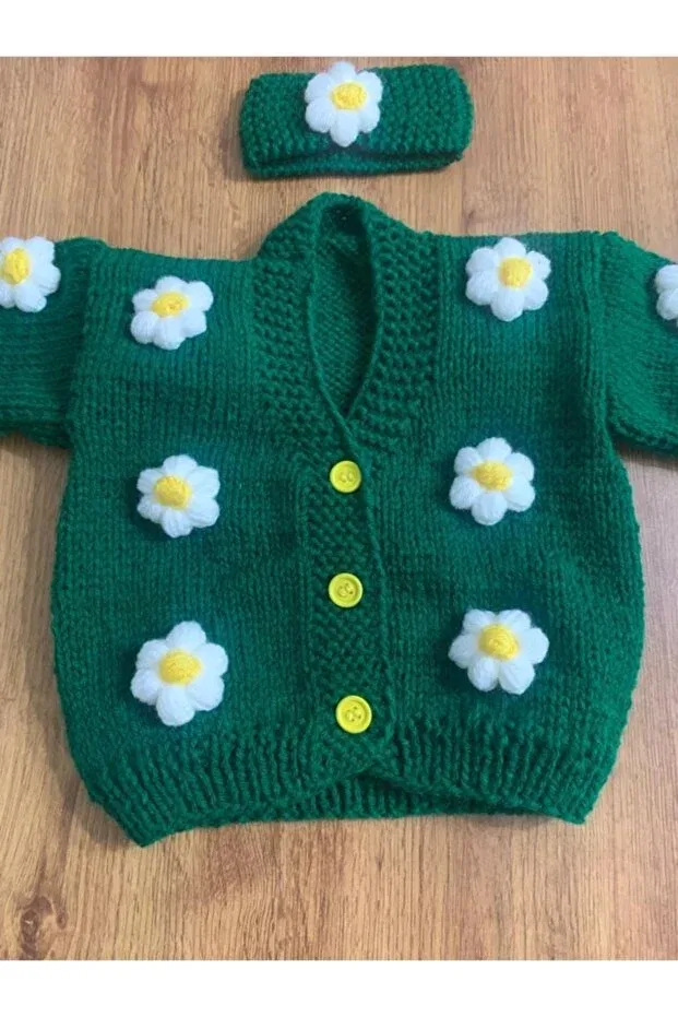 Детский кардиган с принтом Floral baby cardigan El Örgüsü Cici Bebe, Black Green — фото 2