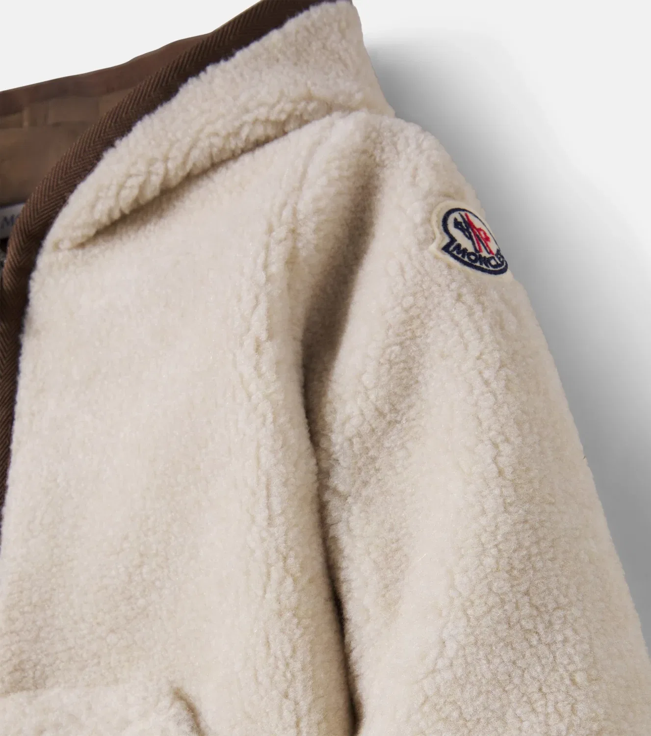 Детская флисовая куртка с капюшоном Moncler Enfant, бежевый — фото 4