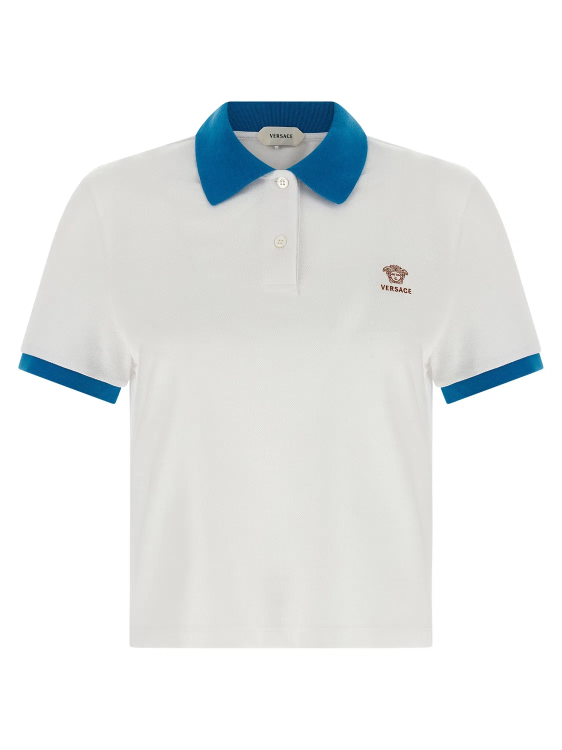 Женское поло с контрастными деталями Blue Cotton Polo Shirt Versace, Blue