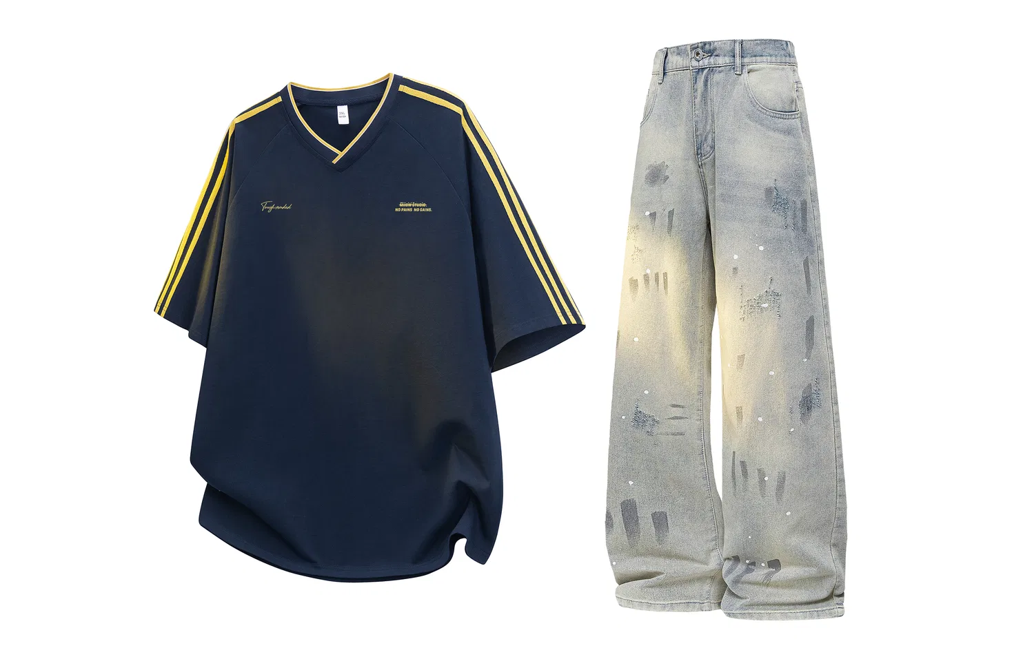 Детский комплект Casual Sportswear Unisex Trend Party Series Navy Blue Top и Blue Gray Jeans MIIOW
