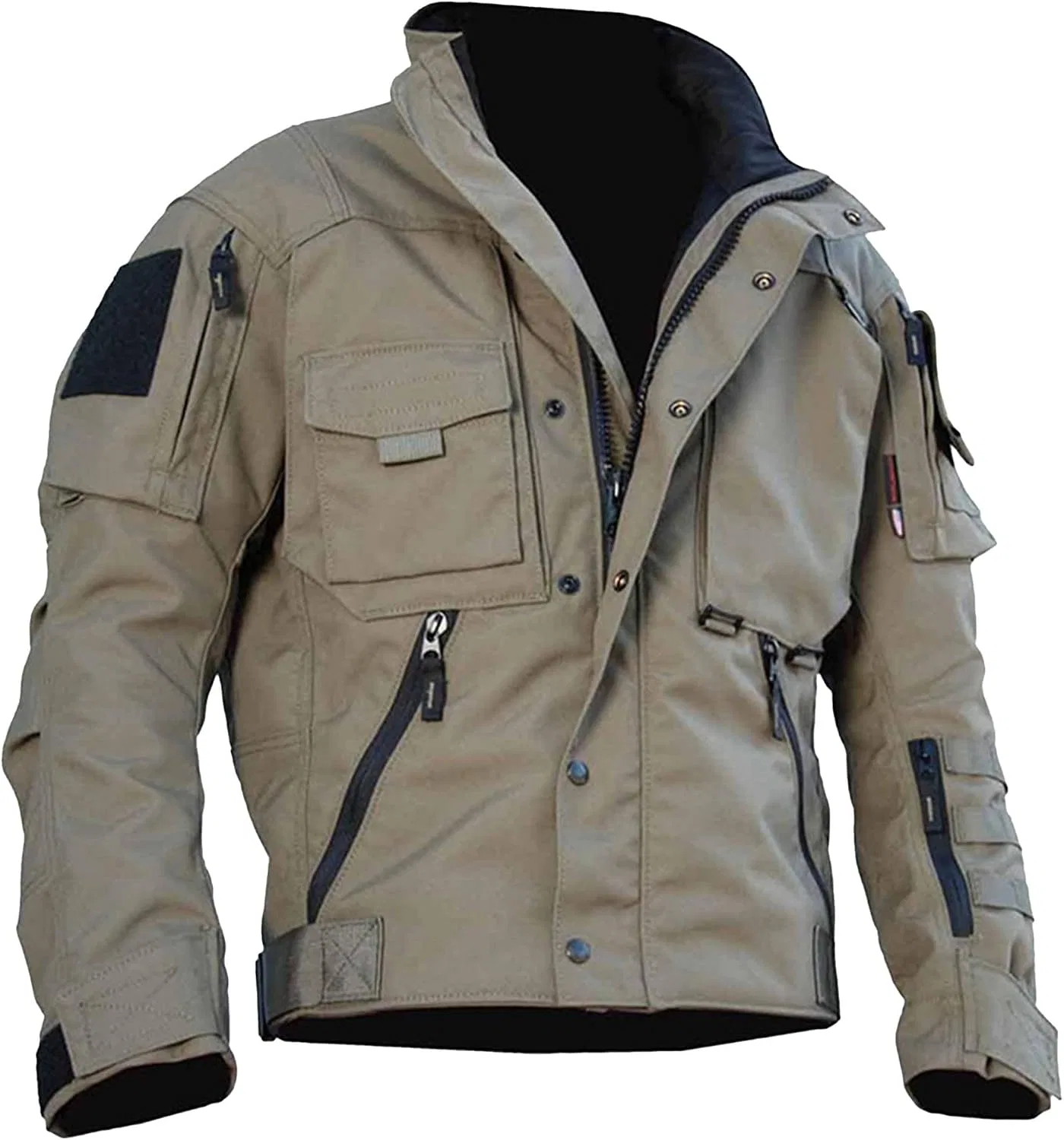Мужское утепленное пальто с множеством карманов, Military Casual, светлый хаки
