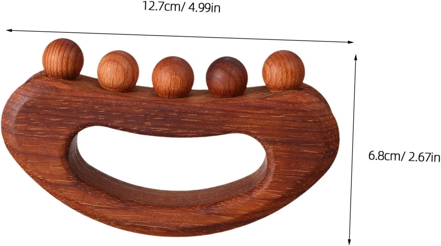 Массажер Гуаша из карбонизированного бука, 5 роликов, 12.7x6.8x2.7 см, светло-коричневый Mikinona — фото 2