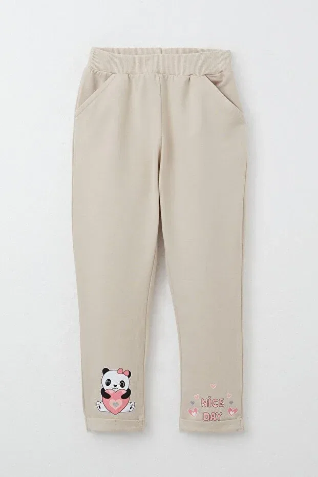 Детский комплект спортивного костюма для девочек с принтом Happy Slippers Breeze, Beige — фото 3