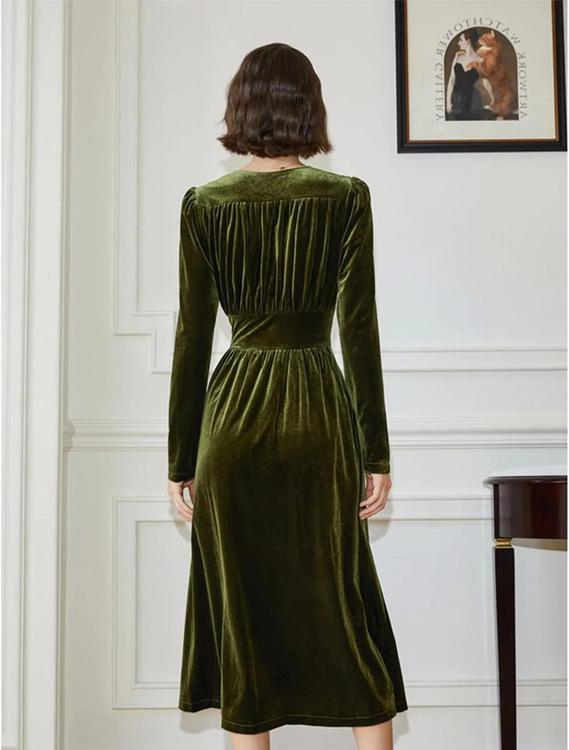Женское бархатное платье макси с V-образным вырезом, Velvet Green — фото 3